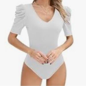 Chic White Puff Sleeve Bodysuit